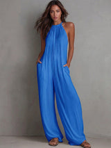 Rosira - Strukturierter Leinen-Jumpsuit – Blau