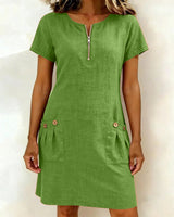 Dariae - A-Linien-Kleid aus Leinenmix – Grün