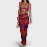 Jane - Elegantes Gradient Zopf Crop Top mit Overskirt Set – Orange