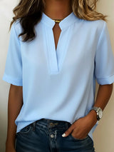 Udeshika - Elegante Bluse Mit Raffiniertem Kragen – Blau