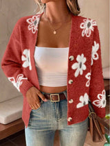 Daisy - Strickjacke mit Blumenmuster und Gänseblümchen – Rot