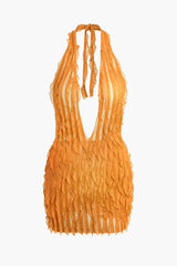 Liana | Sexy Transparentes Mini-Kleid mit Rüschen & Tiefem Ausschnitt – Orange