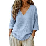 Rhianna - Elegante Bluse mit V-Ausschnitt – Blau