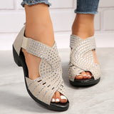 Denuta – Zehenfreie Keilabsatzsandalen Mit Strasssteinen – Khaki