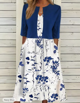 Almuth - Zweiteiliges Midikleid mit Blumendruck – Dunkelblau