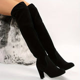 Overknee Stiefel Damen | Blockabsatz mit Rückenschnürung – Schwarz