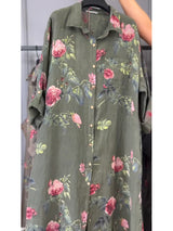 Jovie - Premium-Hemdblusenkleid aus Leinen – Militärgrün