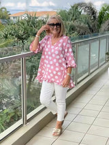 Bequeme Vainelis Polka-Dot Tunika für Damen – Lockere Passform, Pflegeleicht, 8 Größen – Rosa