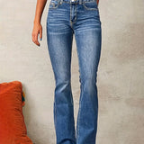 Evarra - Ausgestellte High-Waist-Jeans aus weichem Stretch – Dunkelblau