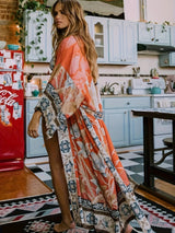 Modischer Kimono mit Blumenprint – Rot Orange
