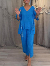 Ebony - Zweiteiliges Sommer Outfit Setzen – Blau