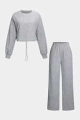 Sienna | Zweiteiliges Kuschel-Lounge-Set mit Cropped-Pullover – Grau