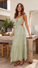 Damen Sommerkleid aus Viskose mit V-Ausschnitt und luftiger Passform – Grun