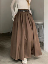 Mirella – Langer Faltenrock mit hoher Taille – Khaki