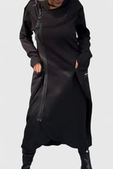 Jessamine | Seitlicher Reißverschluss Kapuzen-Cardigan – Schwarz