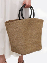 Soléa | Große Strohtasche mit runden Kunstledergriffen – Handgetragene Sommer-Tote Bag – Beige