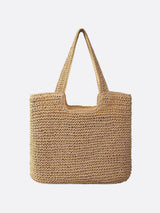 Nora | Gehäkelte große Strohtasche mit doppelten Schulterhenkeln – Beige