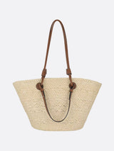 Amara | Trapezförmige Damen-Strohtasche mit Kunstleder-Schulterriemen & Korbstruktur – Creme