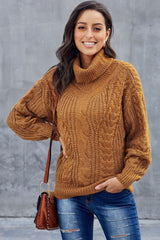 Grober Zopfmuster Pullover für Damen | Rollkragen – Gelb