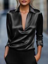 Nadene - Prämie Bluse Mit V-Ausschnitt – Schwarz