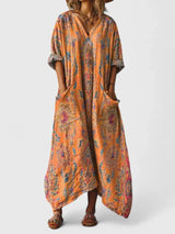 Calypso | Damen Paisley Boho Maxikleid mit V-Ausschnitt – Orange
