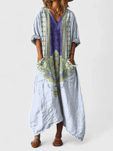 Calypso | Damen Paisley Boho Maxikleid mit V-Ausschnitt – Hellblau