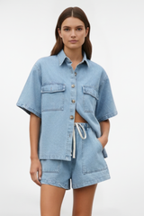Camellia | Damen High Waist Zweiteiliges Set Bluse Shorts – HellBlau