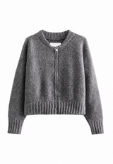 Lockere Strickjacke mit Rippmuster und Reißverschluss vorne – Hanne – Grau
