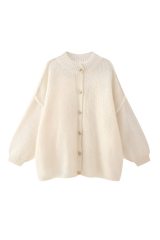 Oversize-Strickjacke mit grobem Strickmuster, Rollkragen und Metallknöpfen – Koranna – Beige