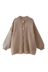 Oversize-Strickjacke mit grobem Strickmuster, Rollkragen und Metallknöpfen – Koranna – Kaffee