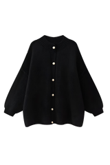 Oversize-Strickjacke mit grobem Strickmuster, Rollkragen und Metallknöpfen – Koranna – Schwarz