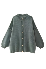 Oversize-Strickjacke mit grobem Strickmuster, Rollkragen und Metallknöpfen – Koranna – Grün