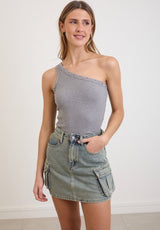Trendiger Damen Cargo-Jeansrock – Midilänge, Washed Denim – Blau