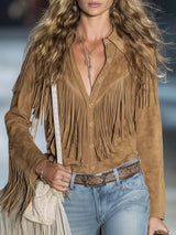 Carlotta | Damen Western Hemd mit Fransen – Braun