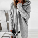 Lange Strickjacke für Damen | Mit Kapuze – Grau