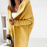 Lange Strickjacke für Damen | Mit Kapuze – Gelb