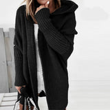 Lange Strickjacke für Damen | Mit Kapuze – Schwarz