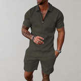 Caspian | Herren Texturiert Polo Shorts Set – Grün