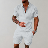 Caspian | Herren Texturiert Polo Shorts Set – Weiß