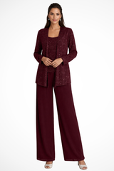 Cassiopeia | Damen Pailletten Anzug Set – Burgunder