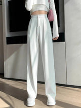 Damen Hohe Taille mit Taschen Stoffhose – Weiß