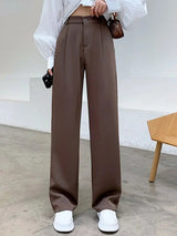 Damen Hohe Taille mit Taschen Stoffhose – Dunkelbraun