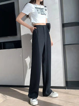 Damen Hohe Taille mit Taschen Stoffhose – Schwarz
