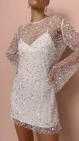 Sky | Damen Glitzer Partykleid | Mini – Weiß