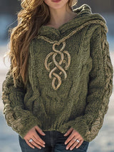 Cypriana – Eleganter Strick Pullover Mit Kapuze – Grün