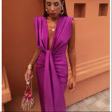 Isadora - Drapiertes Kleid mit tiefem V-Ausschnitt – Lila
