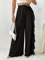 Juni | Elegante Weite Hose mit Spitzenbesatz – Schwarz