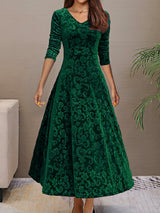 Samtkleid mit V-Ausschnitt für Frauen - ideal für Frühling/Sommer – Grün