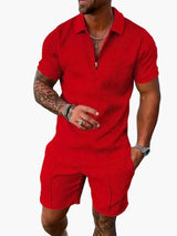 Set aus Polo und Shorts im lässigen Stil für Herren – Sommerliche entspannte Eleganz – Rot