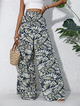 Jacinta | Boho Pflanzenprint Weite Hosen – Olivgrün